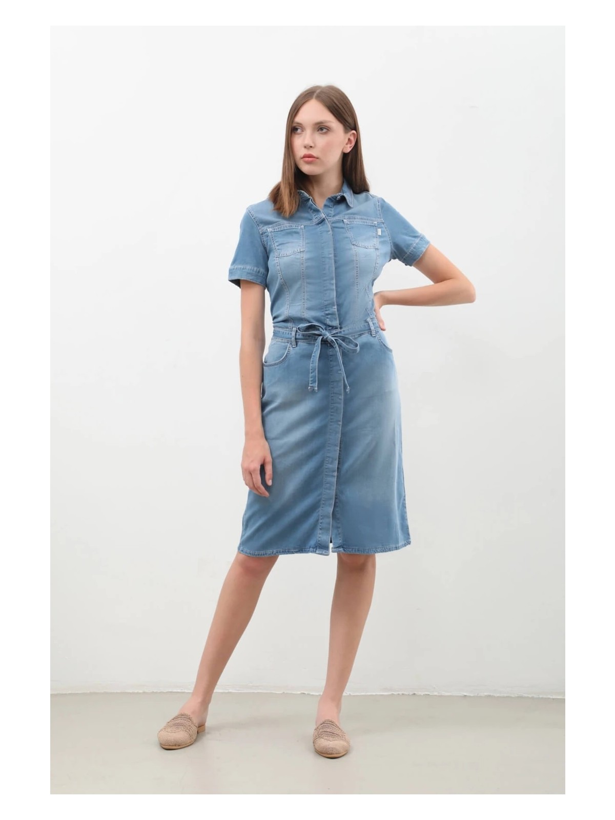 Banny Jeans Markapia Home Kadın Kemer Detaylı Düğmeli Kısa Jean Elbise - Görsel 3