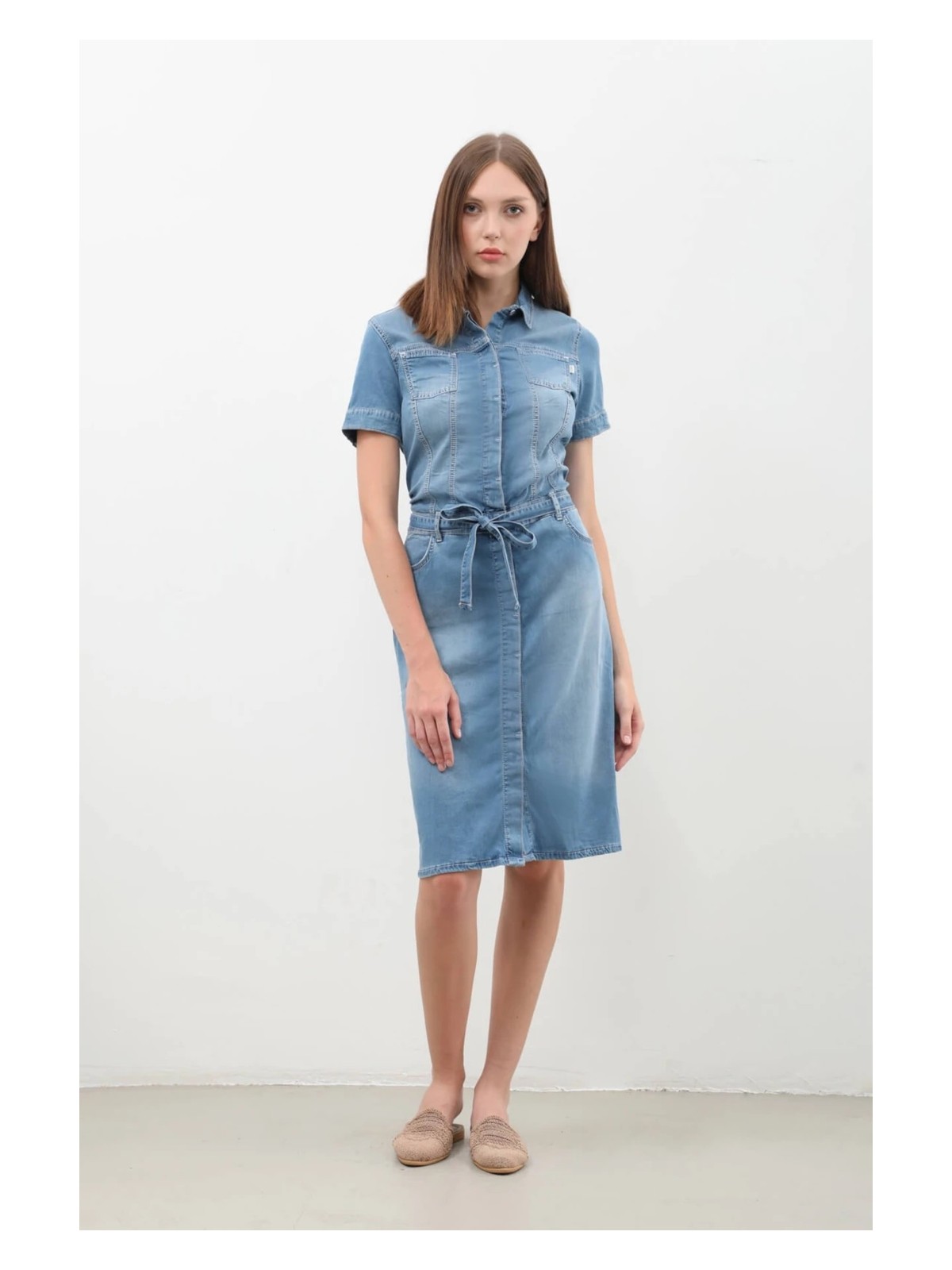 Banny Jeans Markapia Home Kadın Kemer Detaylı Düğmeli Kısa Jean Elbise - Görsel 4