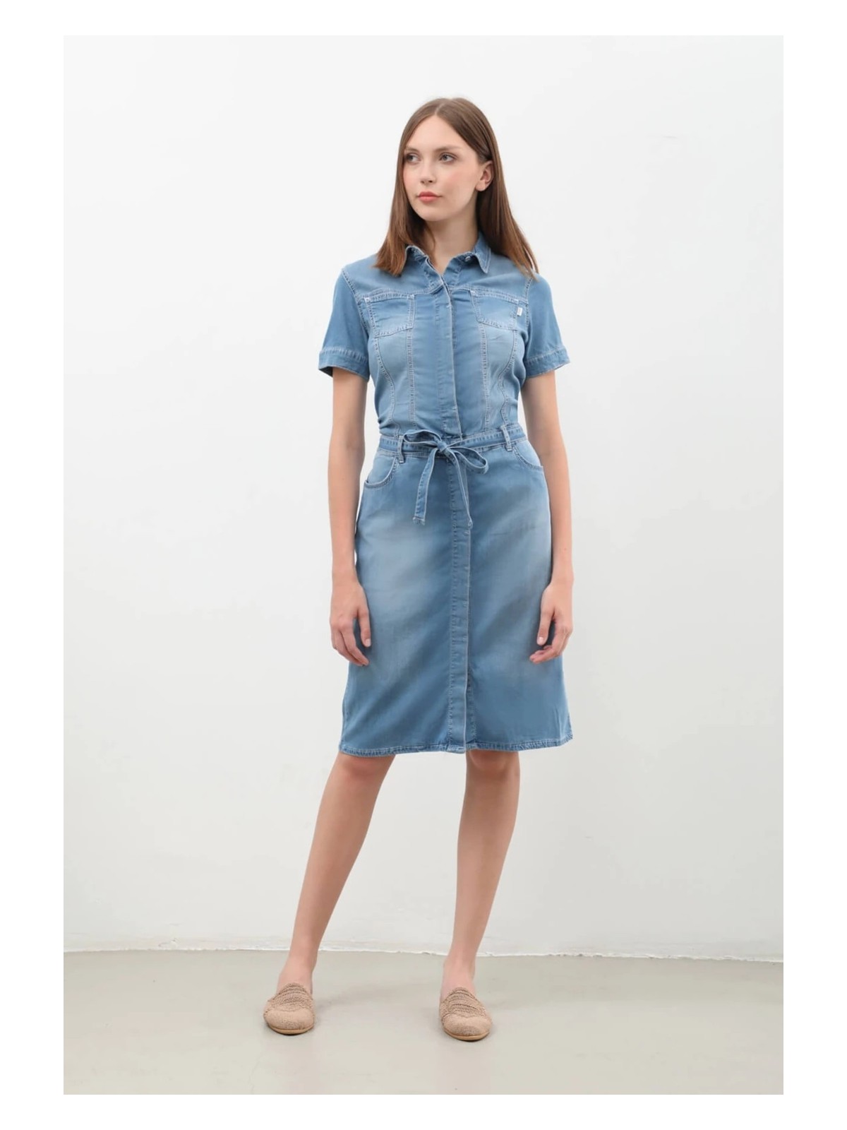 Banny Jeans Markapia Home Kadın Kemer Detaylı Düğmeli Kısa Jean Elbise - Görsel 5