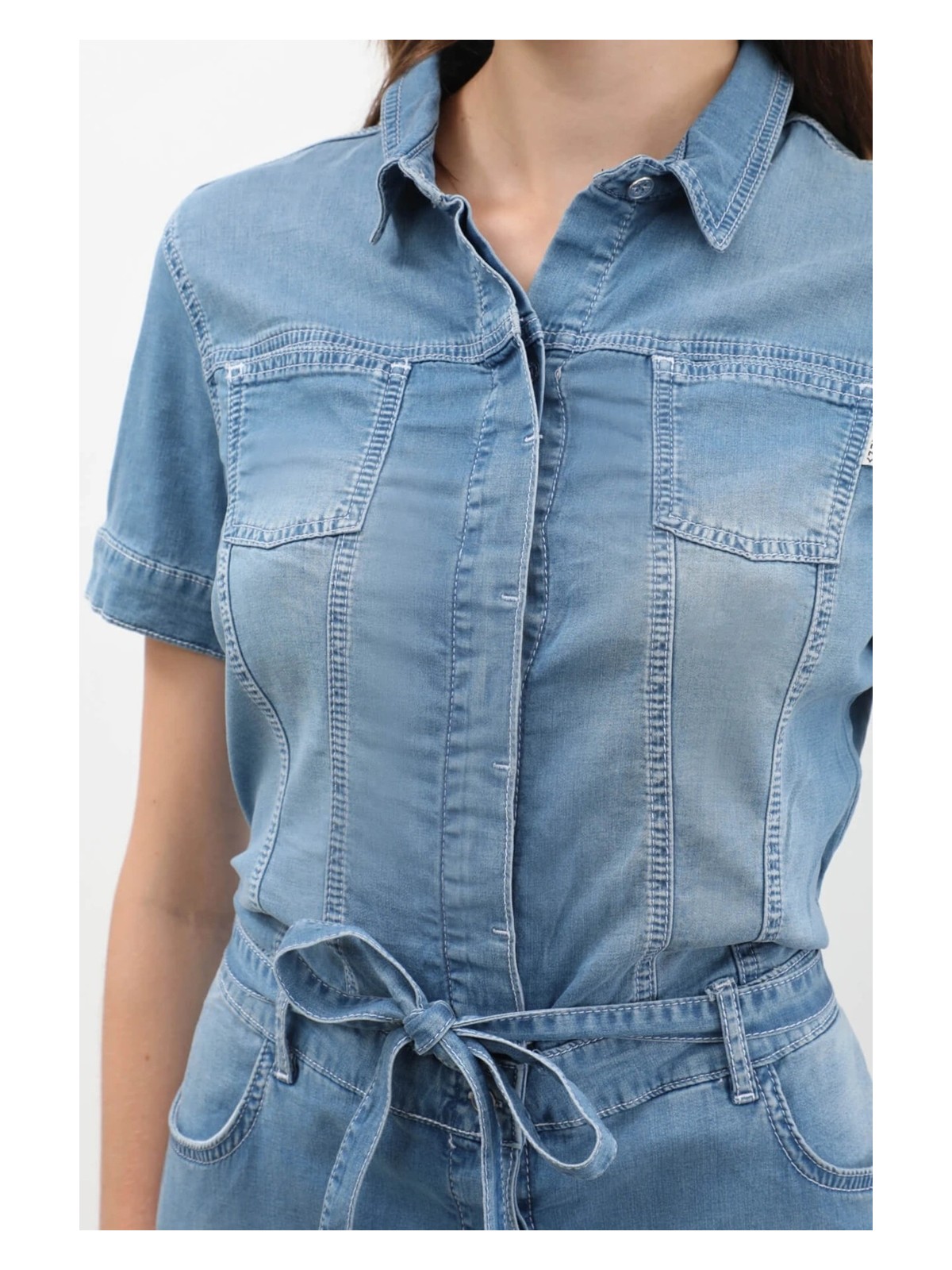 Banny Jeans Markapia Home Kadın Kemer Detaylı Düğmeli Kısa Jean Elbise - Görsel 7