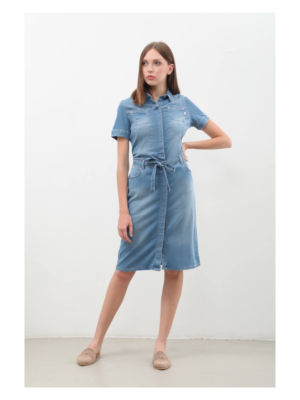 Banny Jeans Markapia Home Kadın Kemer Detaylı Düğmeli Kısa Jean Elbise - Görsel 10
