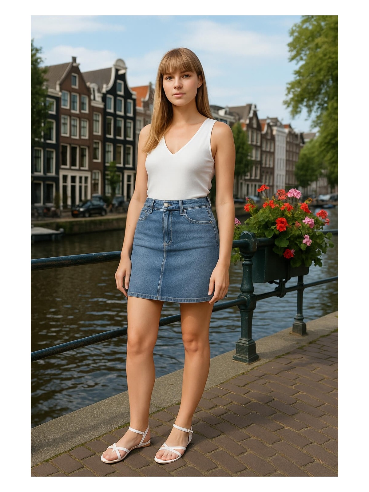 Blue White Kadın Slim Fit Jean Etek Açık Mavi