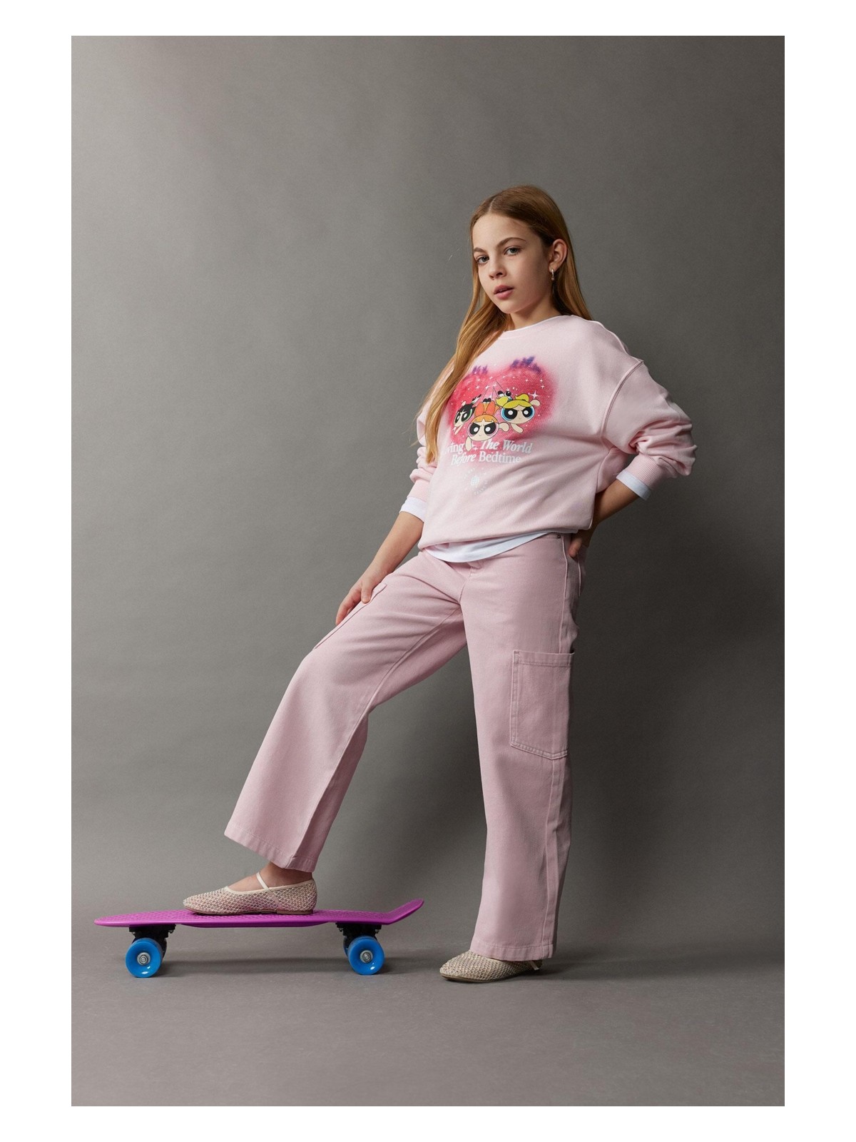 DeFacto Wide Leg Kargo Geniş Paça Jean Pantolon Kız Çocuk C0451A825SM - Görsel 3