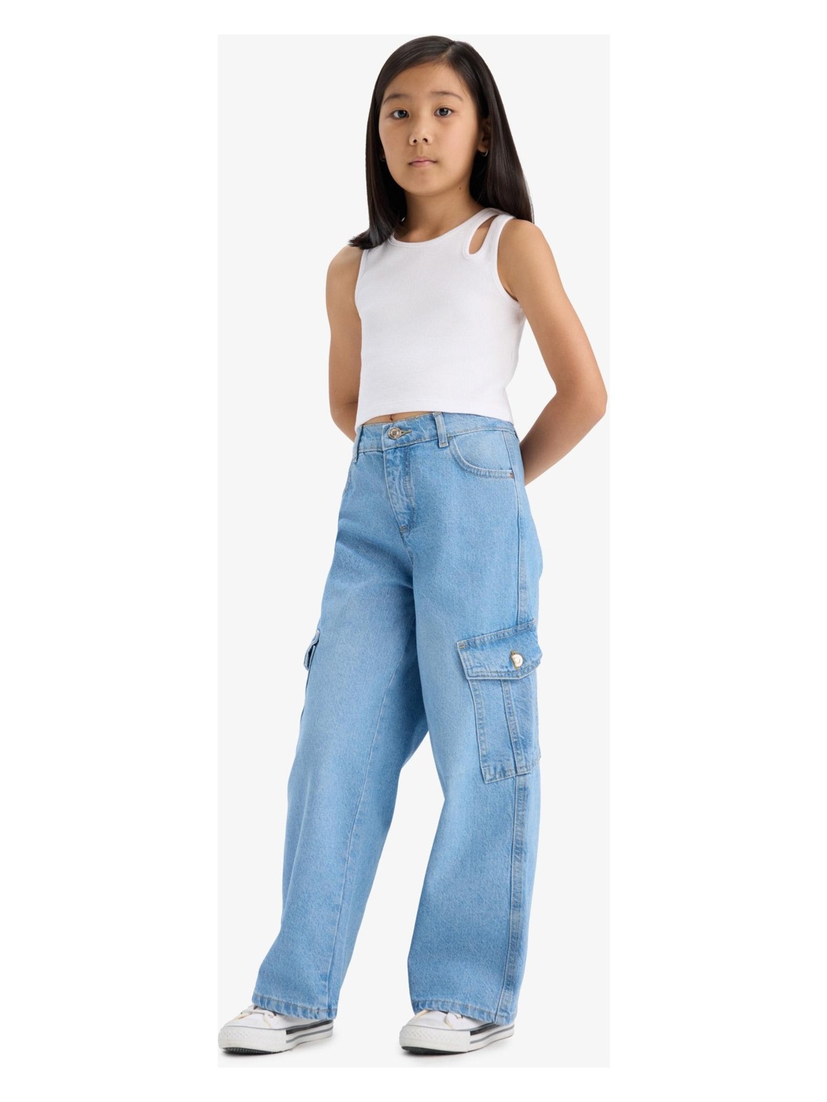 DeFacto Wide Leg Kargo Geniş Paça Jean Pantolon Kız Çocuk E5879A825AU - Görsel 3
