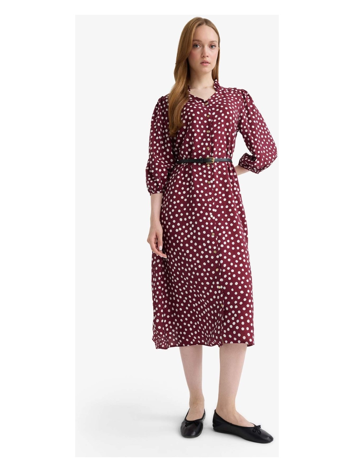 DeFacto Relax Fit V Yaka Puantiyeli Yarım Kollu Elbise F5494AX25AU