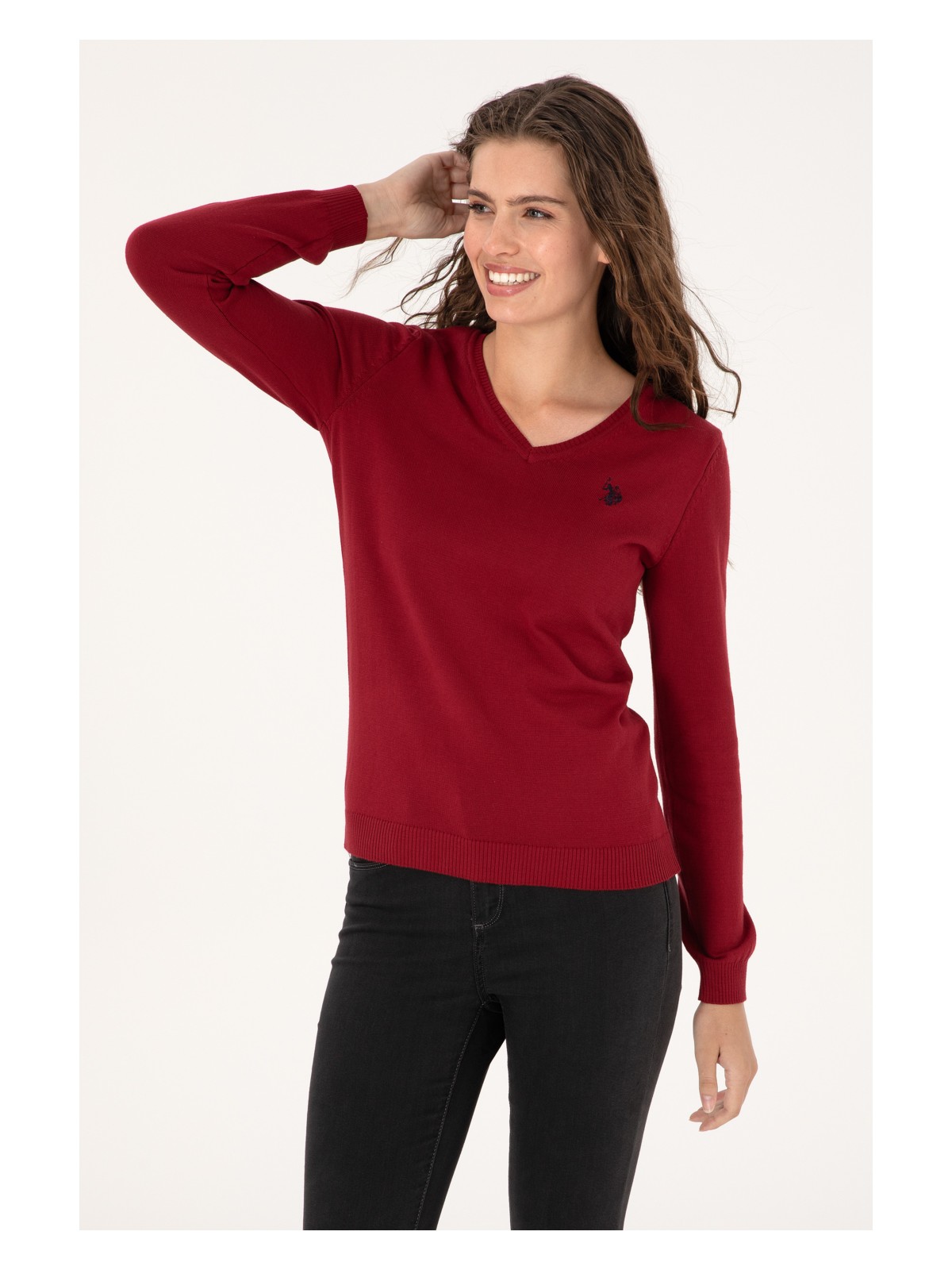 U.S. Polo Assn. Kadın Antrasit V Yaka Basic Kazak 50313590-VR006 - Görsel 4