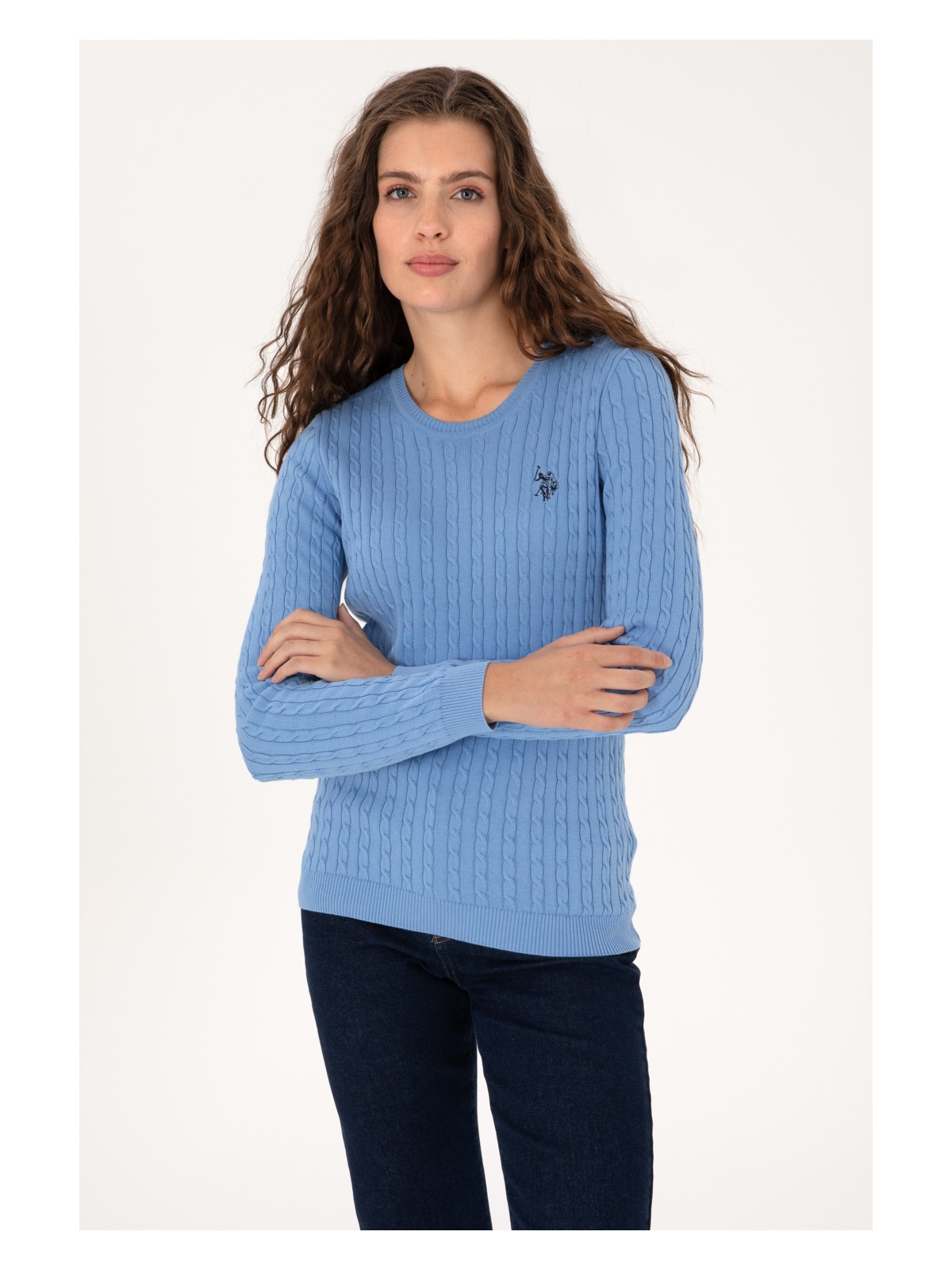 U.S. Polo Assn. Kadın Açık Mavi Bisiklet Yaka Basic Kazak 50313626-VR003