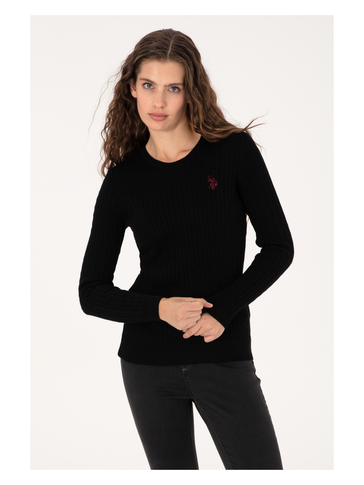 U.S. Polo Assn. Kadın Siyah Bisiklet Yaka Basic Kazak 50313626-VR046 - Görsel 3