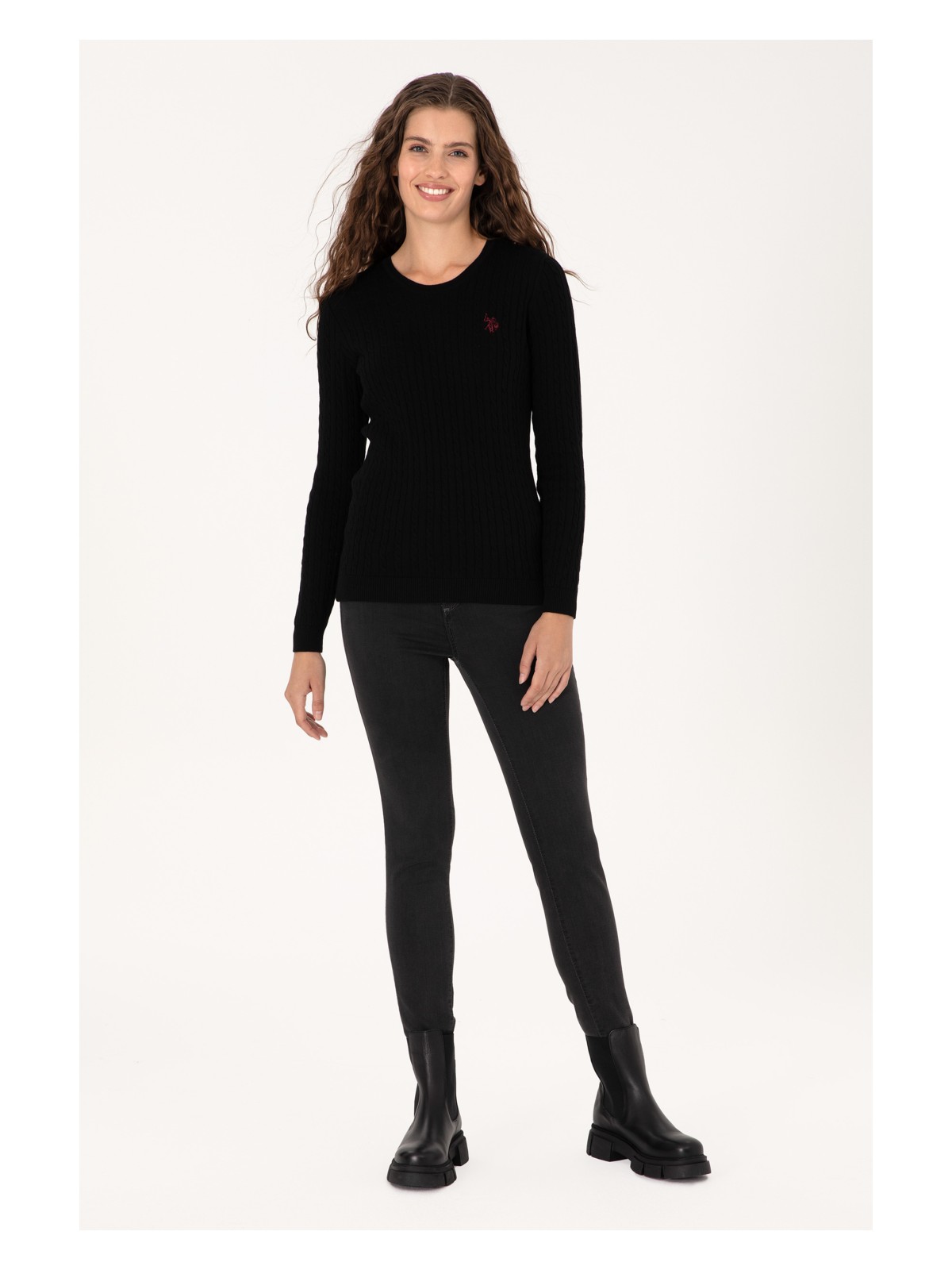 U.S. Polo Assn. Kadın Siyah Bisiklet Yaka Basic Kazak 50313626-VR046 - Görsel 4