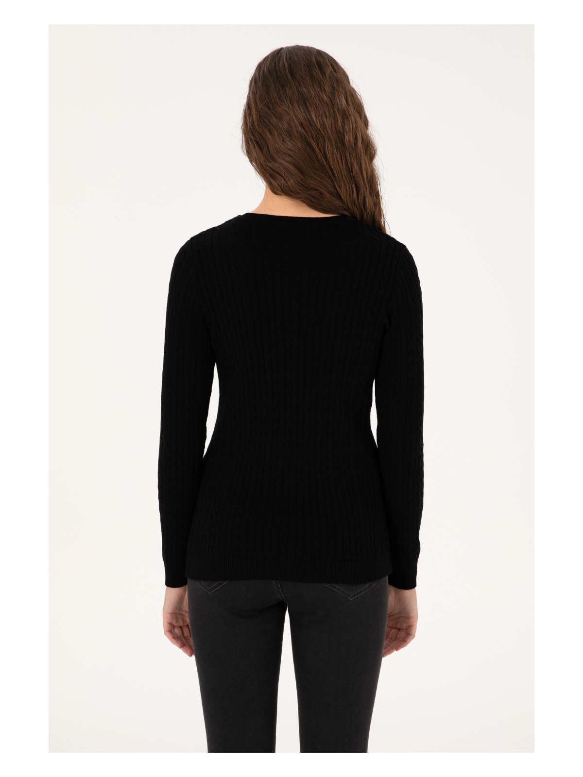 U.S. Polo Assn. Kadın Siyah Bisiklet Yaka Basic Kazak 50313626-VR046 - Görsel 5