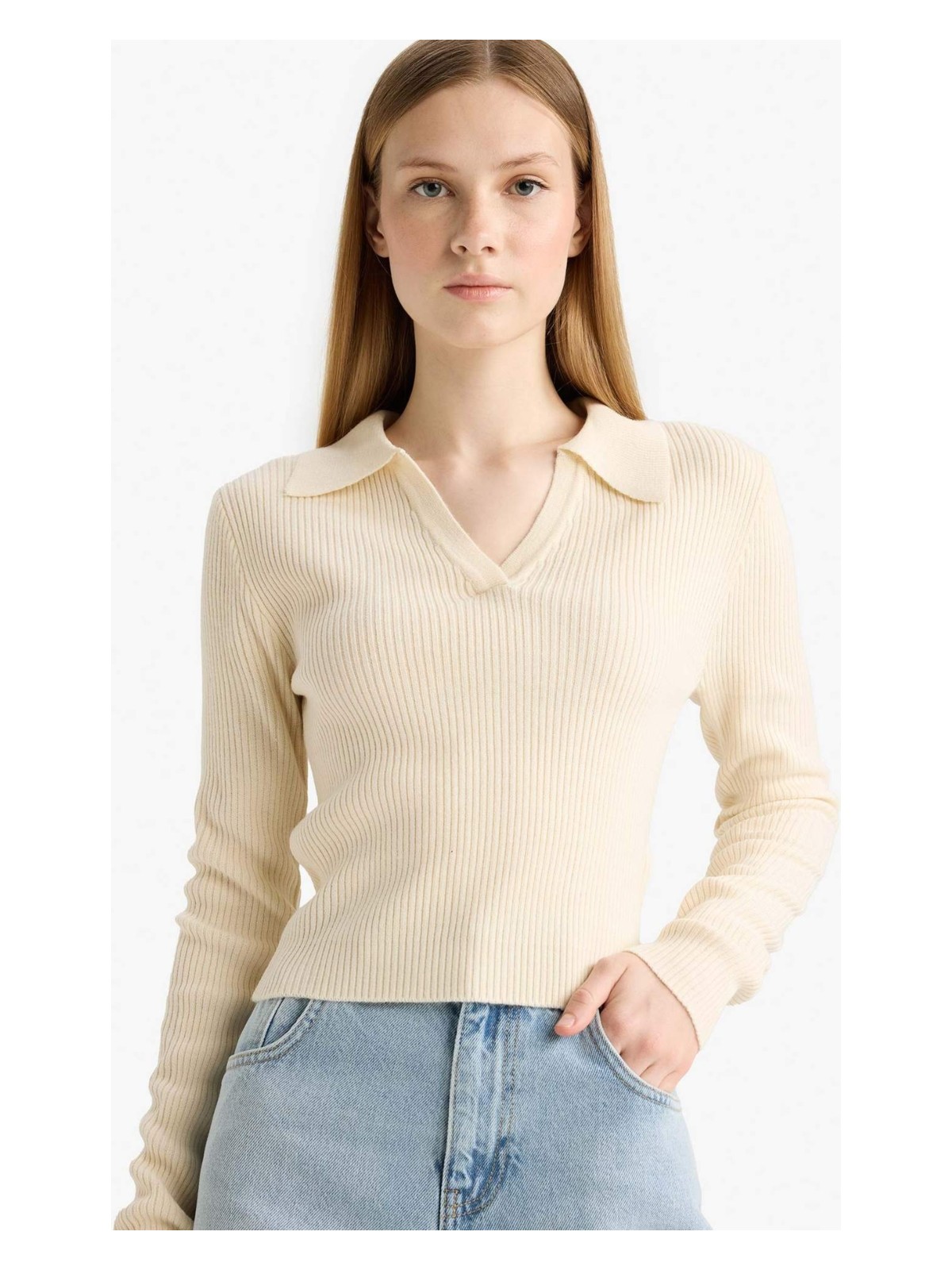 DeFacto Slim Fit Dar Kesim Polo Yaka Triko Kazak X4929AZ25WN