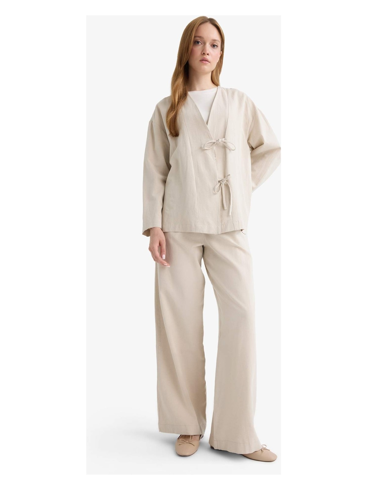 DeFacto Wide Leg Keten Karışımlı Pantolon F7960AX25AU