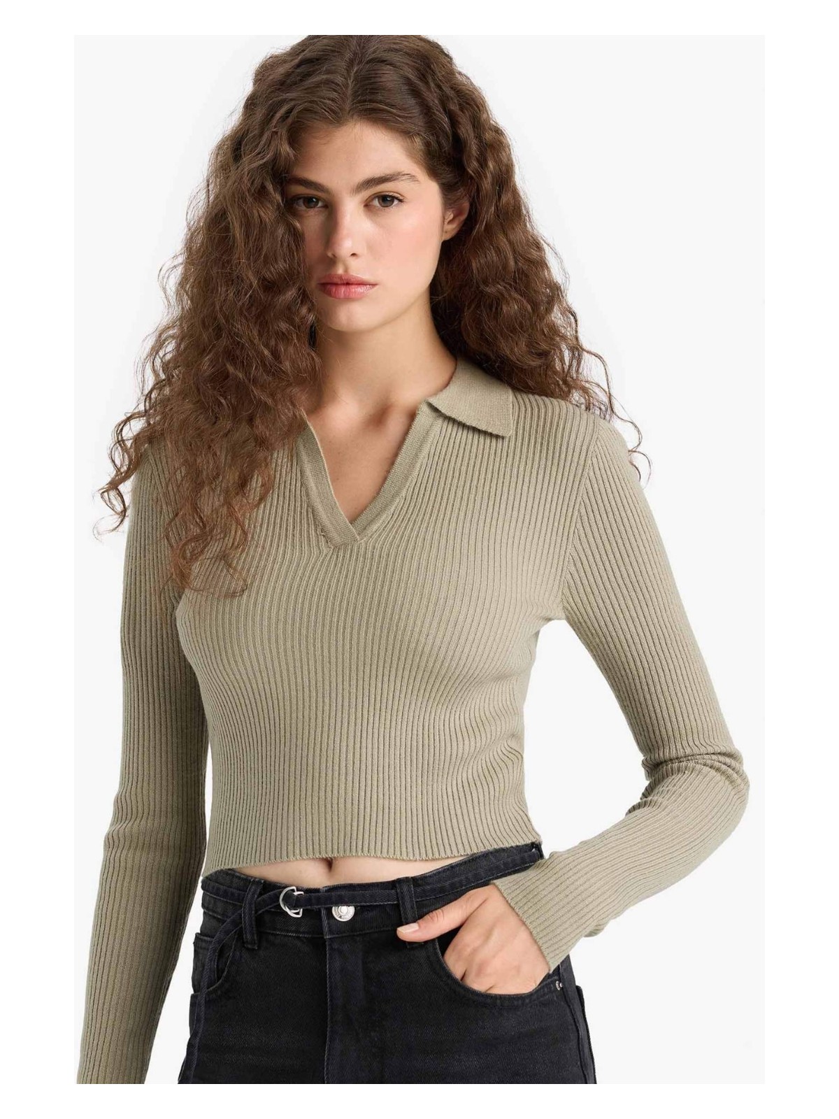 DeFacto Slim Fit Dar Kesim Polo Yaka Triko Kazak X4929AZ25WN - Görsel 5