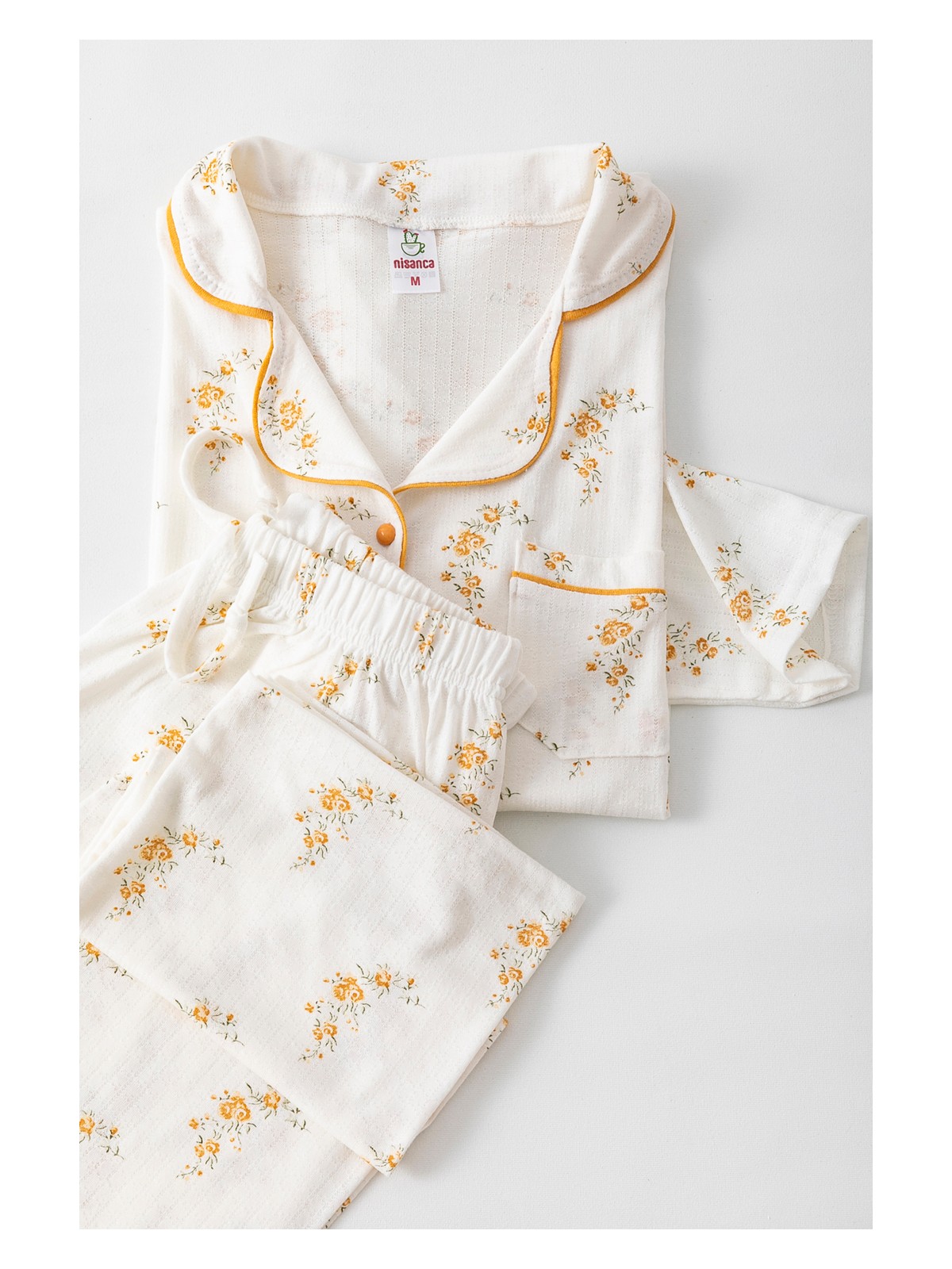 Nisanca Uzun Kol Gömlek Yaka Kadın Pinterest Pijama Takımı - Mevsimlik Kadın Pijama- Geniş Beden Aralığı - Görsel 3