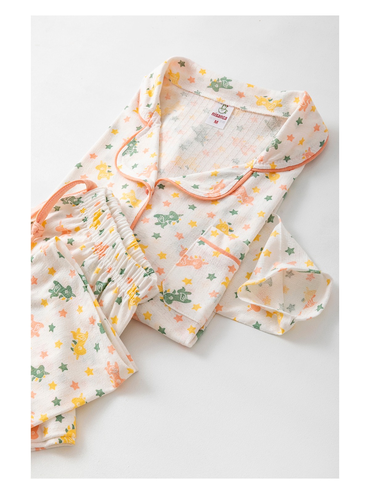 Nisanca Uzun Kol Gömlek Yaka Kadın Pinterest Pijama Takımı - Mevsimlik Kadın Pijama- Geniş Beden Aralığı