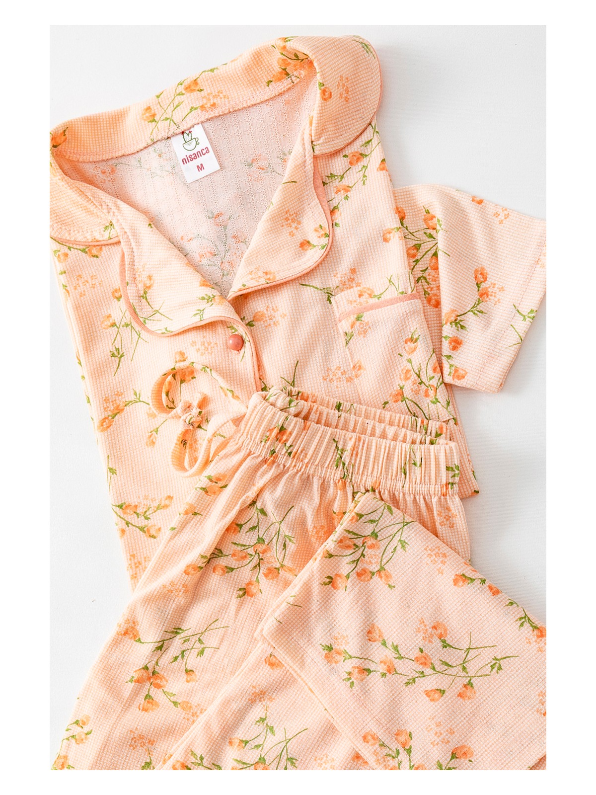 Nisanca Uzun Kol Gömlek Yaka Kadın Pinterest Pijama Takımı - Mevsimlik Kadın Pijama- Geniş Beden Aralığı