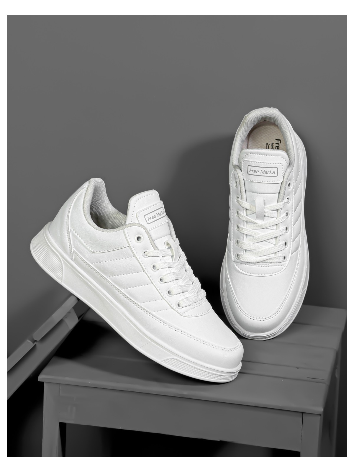 Free Marka Günlük Erkek Beyaz Sneaker Bağcıklı Rahat Ortopedik Spor Ayakkabı