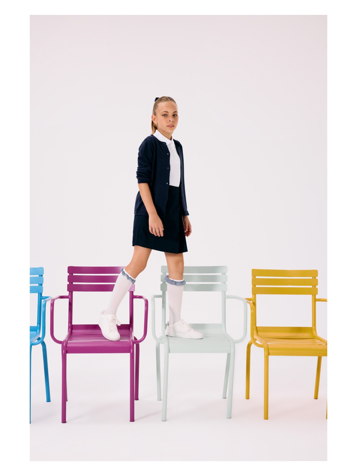 DeFacto Okul Pileli Beli Lastikli Gabardin Şort Etek Kız Çocuk F1418A825AU - Görsel 4