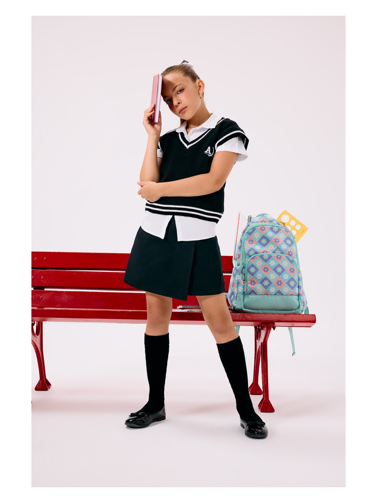 DeFacto Okul Beli Lastikli Gabardin Şort Etek Kız Çocuk F1434A825AU - Görsel 3