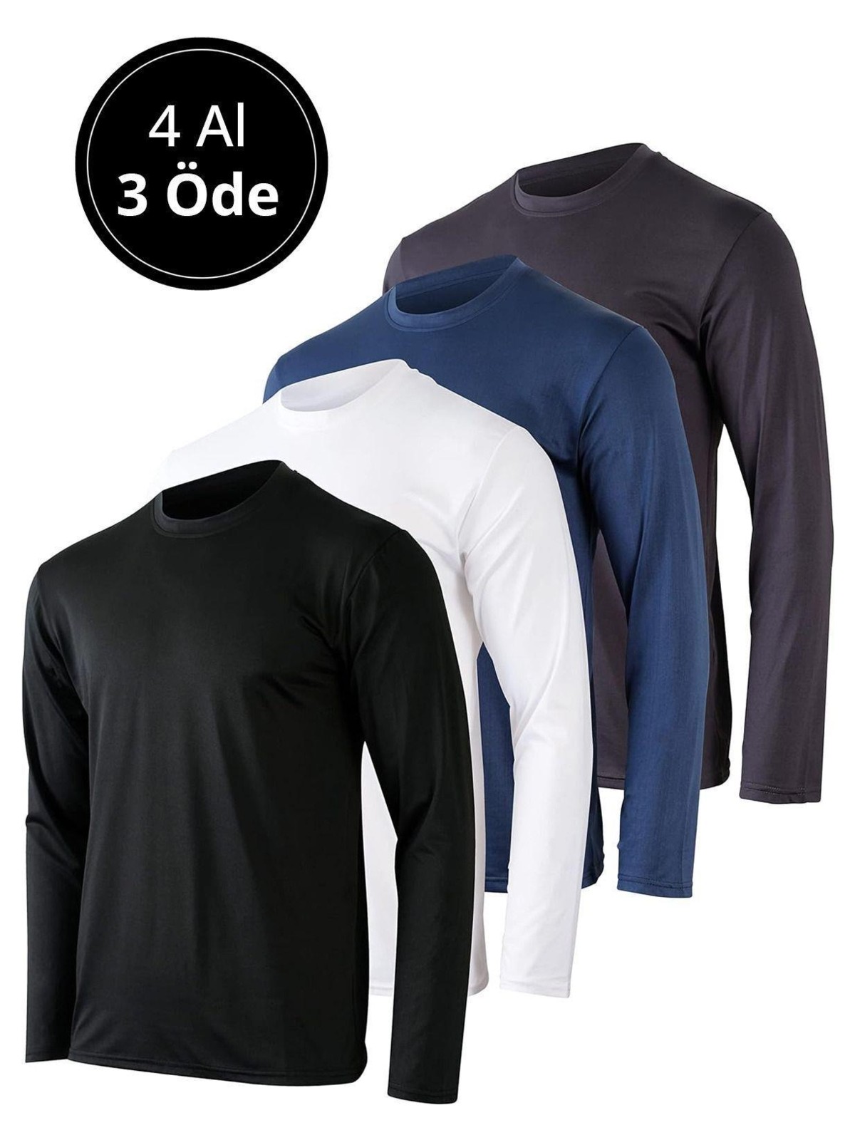 Rich Erkek Siyah-Beyaz-Antrasit-Lacivert 4'lü Paket Basic Uzun Kollu Tişört Sporcu Body T-shirt