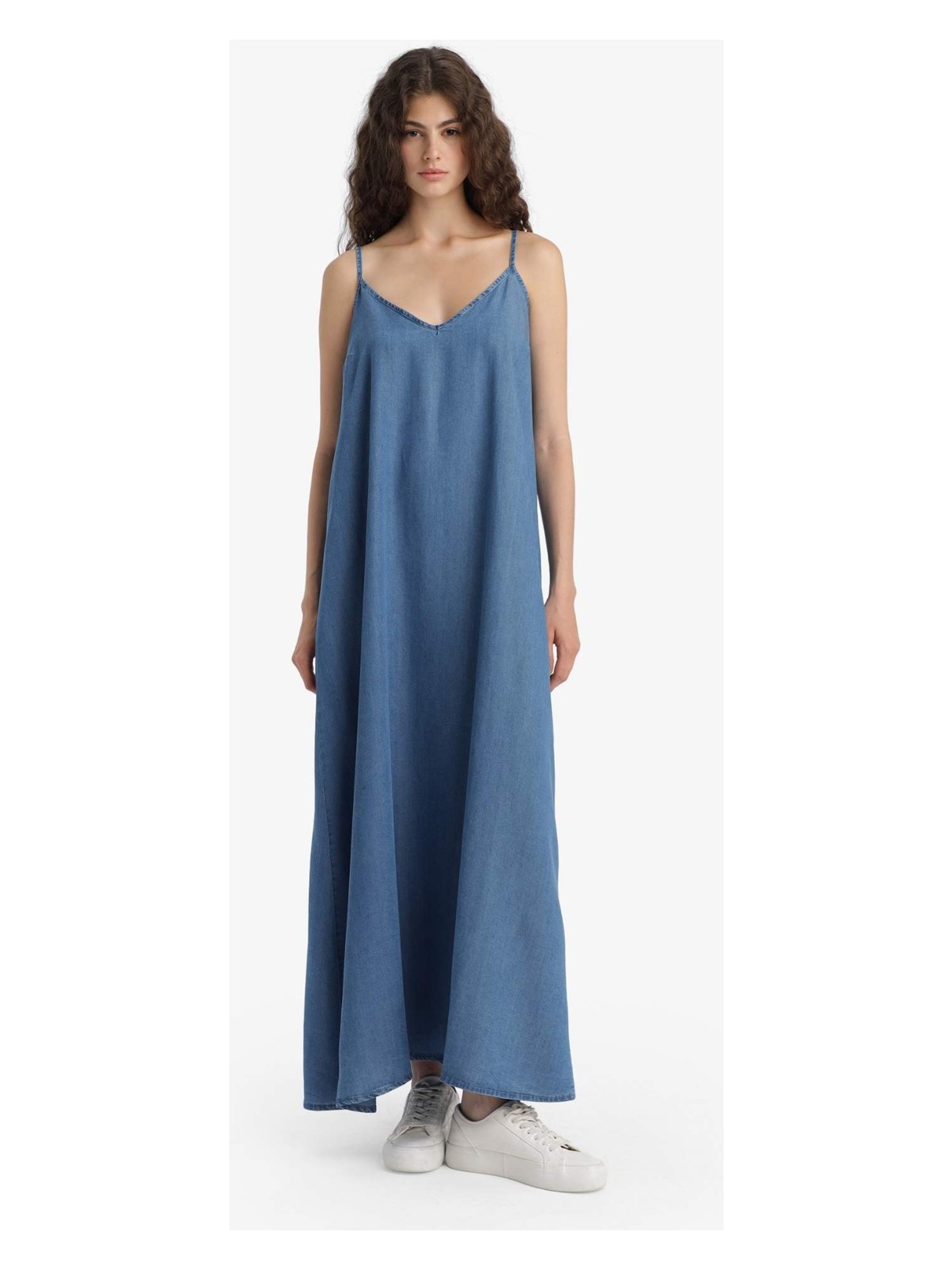 DeFacto Fashion Fit Akışkan Kumaş İnce Askılı Maxi Elbise D8258AX25SM