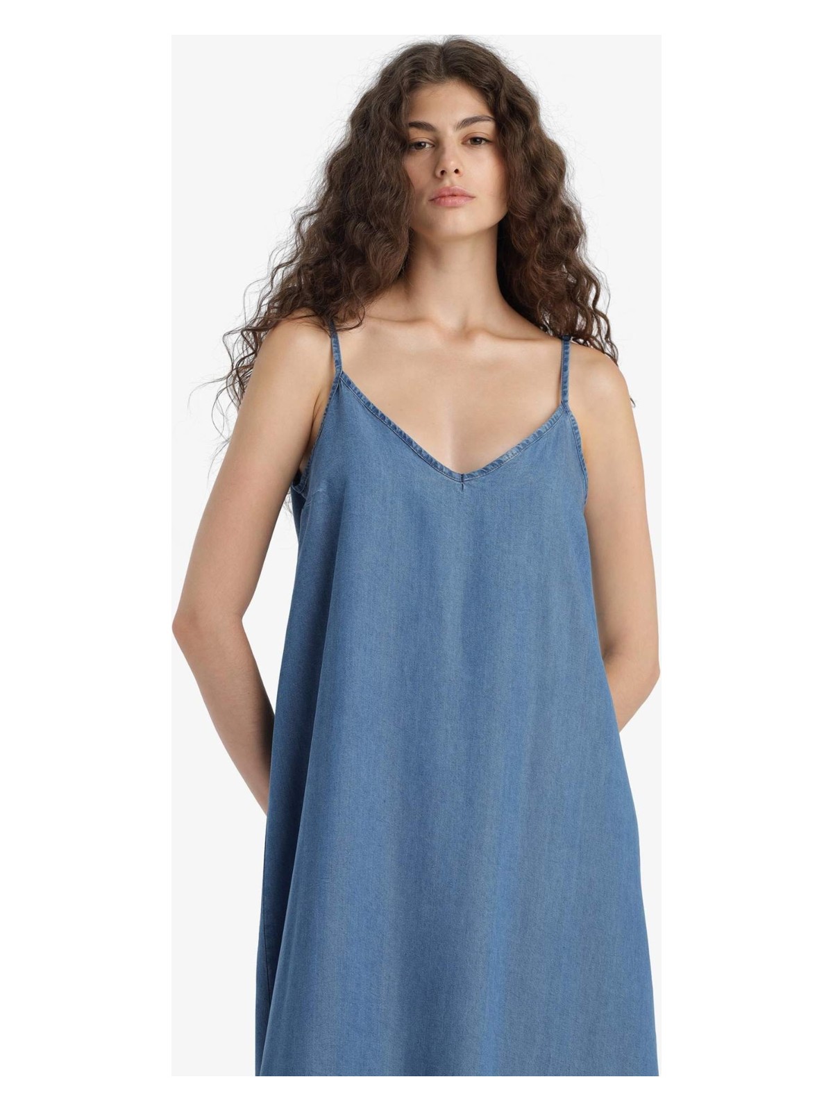 DeFacto Fashion Fit Akışkan Kumaş İnce Askılı Maxi Elbise D8258AX25SM - Görsel 2