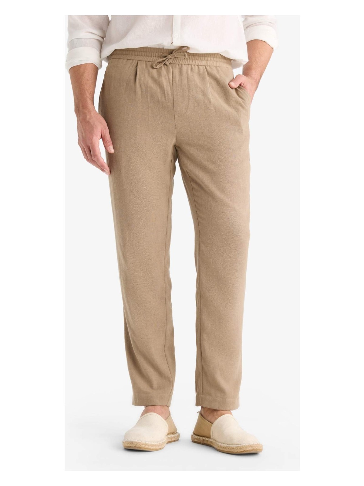 DeFacto Relax Fit Kısa Paça Keten Görünümlü Beli Bağcıklı Lastikli Cepli Pantolon E4790AX25AU