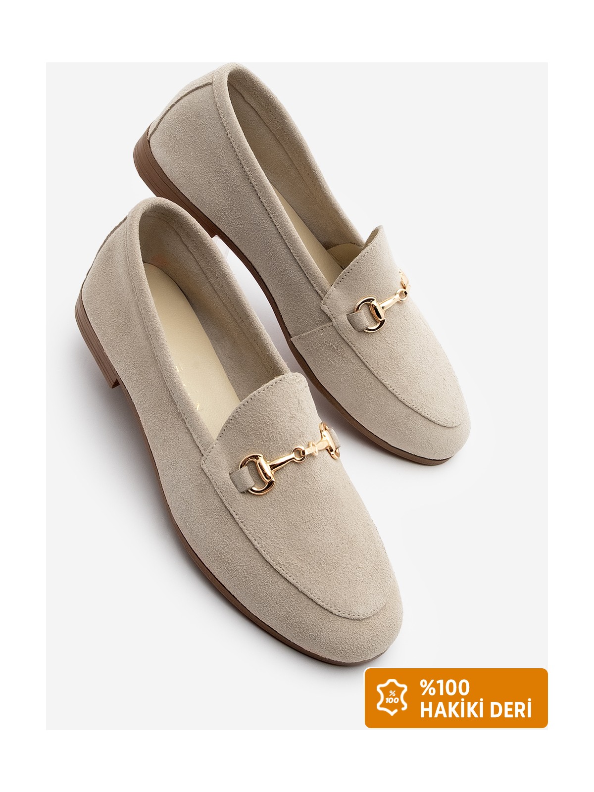 Marjin Kadın Hakiki Deri Zincirli Loafer Günlük Ayakkabı Tanle Taba Süet - Görsel 8