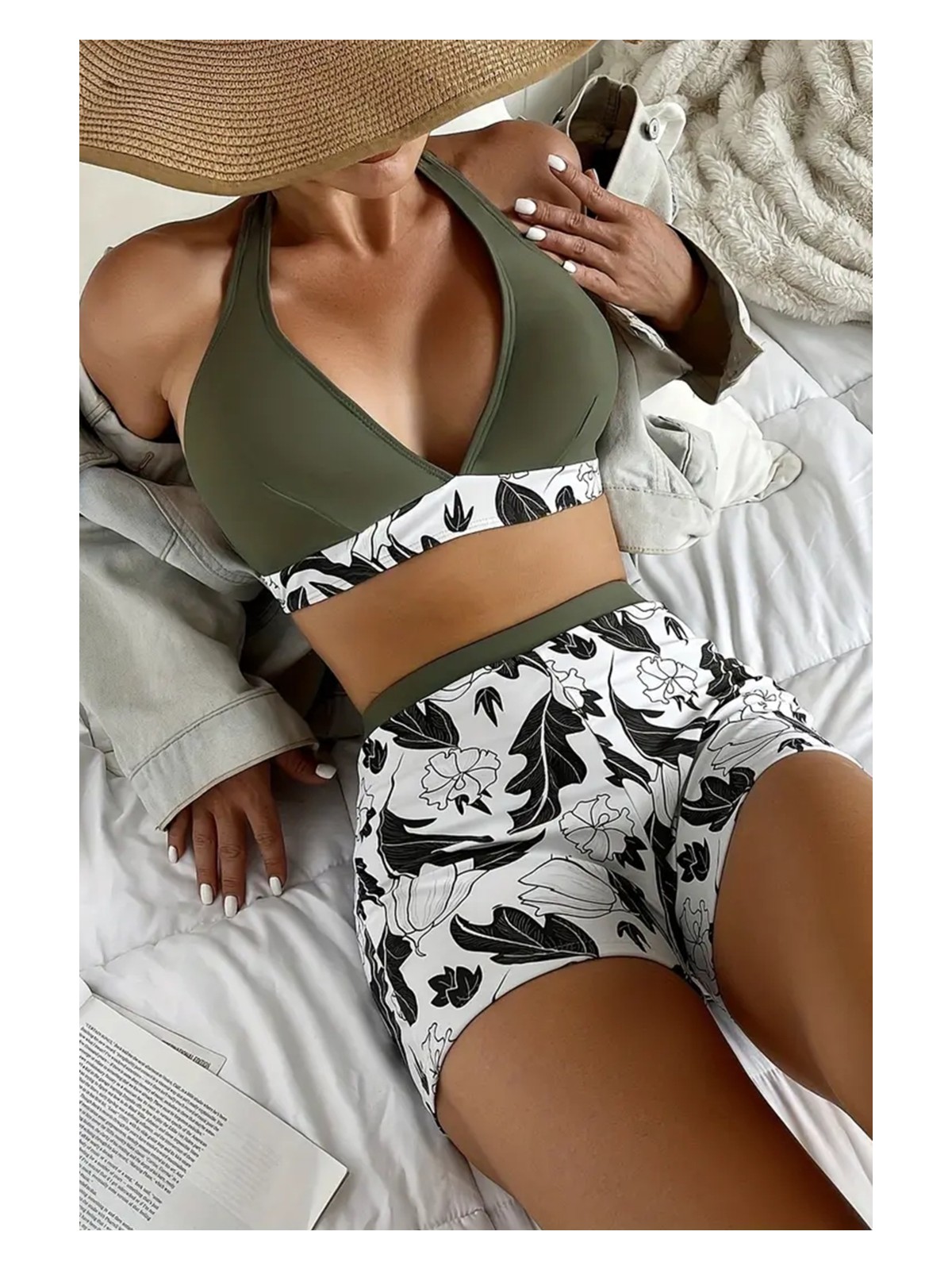 Angelsin Baskılı Deniz Şortlu Bikini Takım (Çıkartılabilir Kaplı)