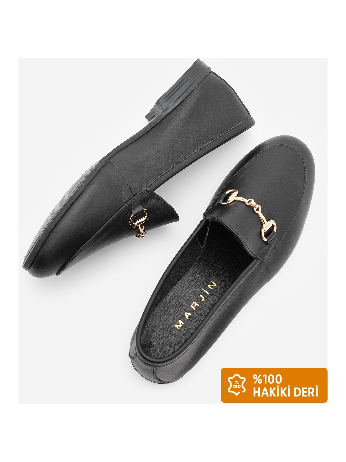 Marjin Kadın Hakiki Deri Zincirli Loafer Günlük Ayakkabı Tanle Siyah