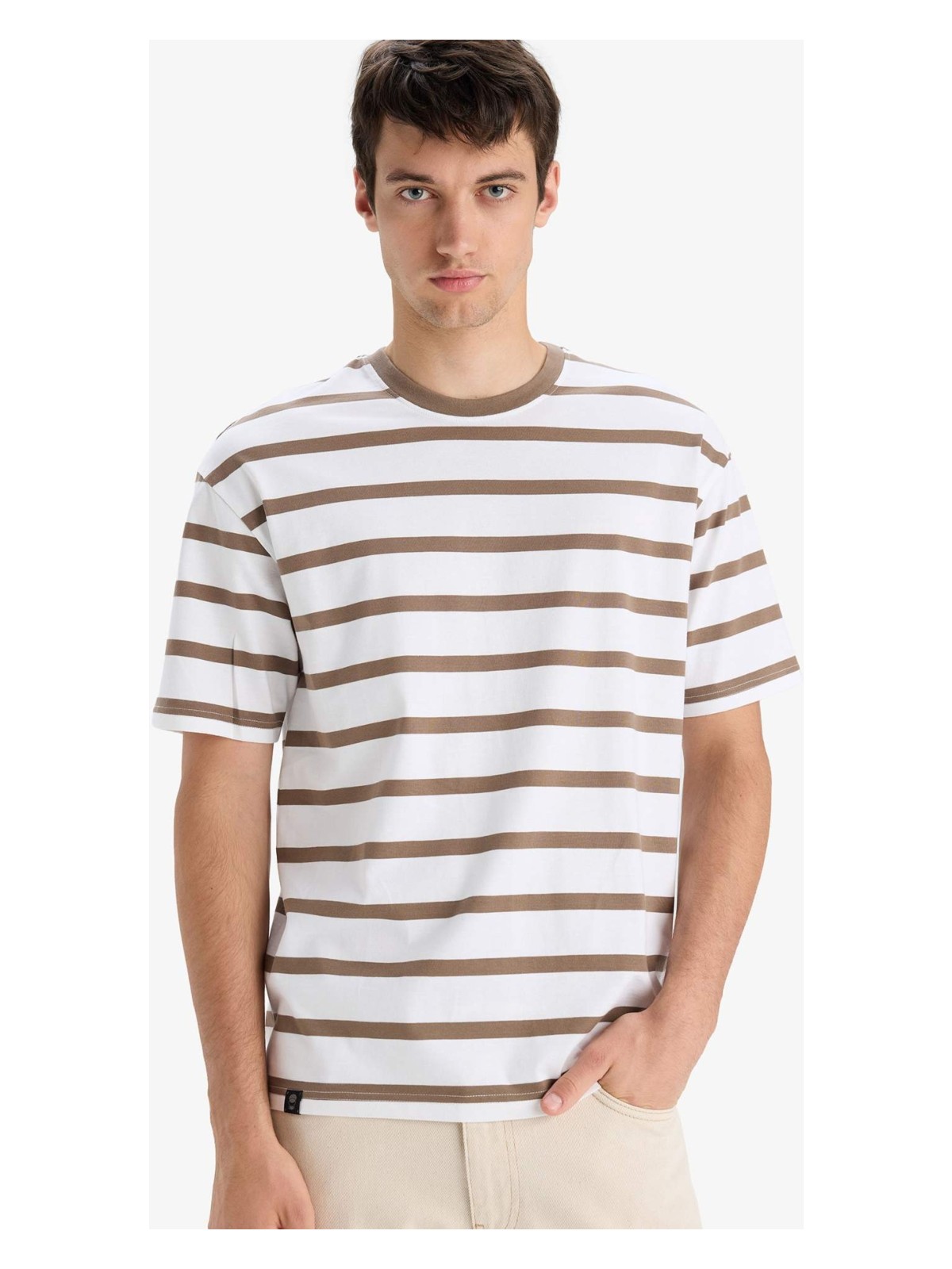 DeFacto %100 Pamuk Boxy Fit Çizgili Tişört E1160AX25AU - Görsel 5