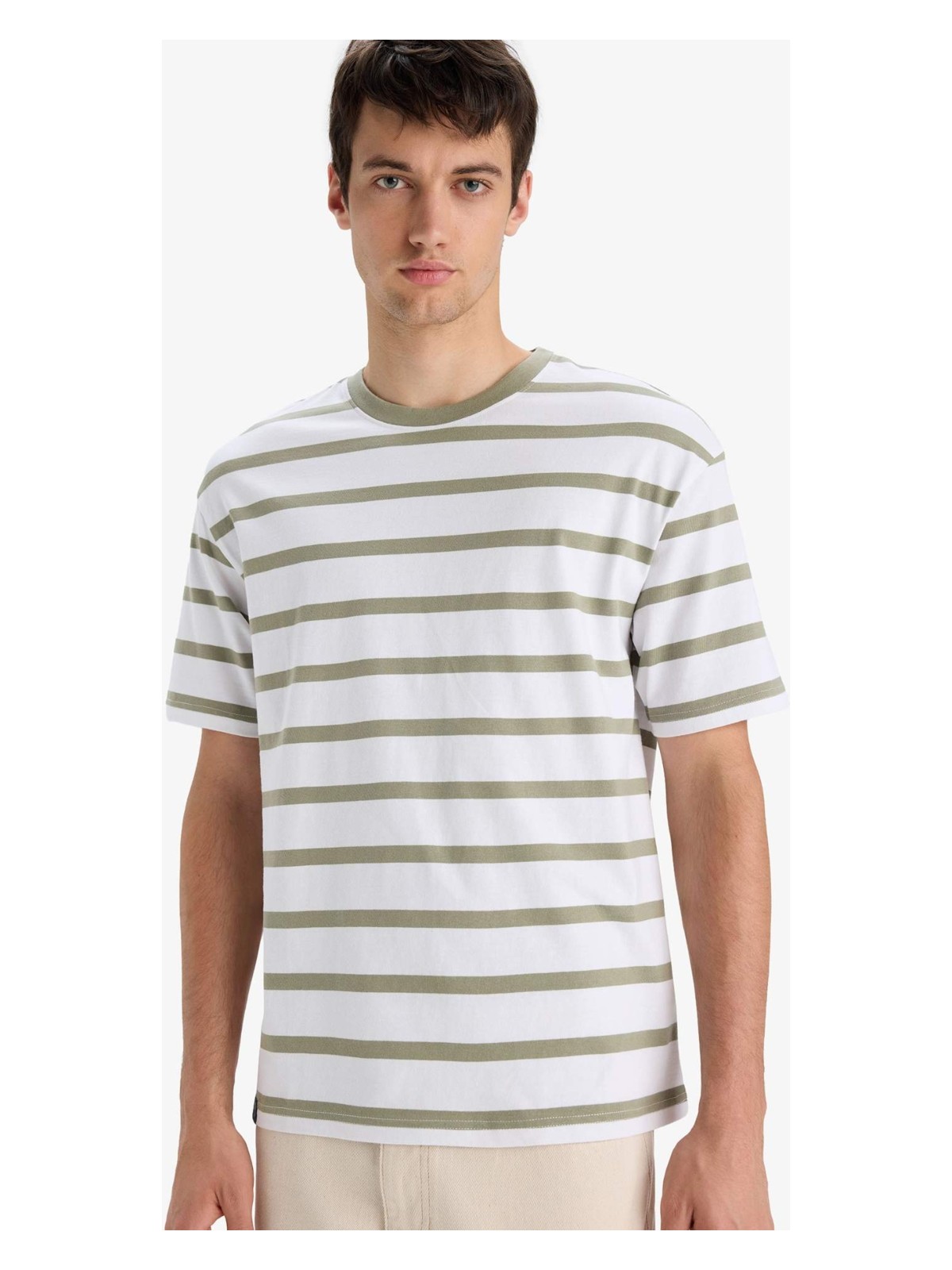 DeFacto %100 Pamuk Boxy Fit Çizgili Tişört E1160AX25AU