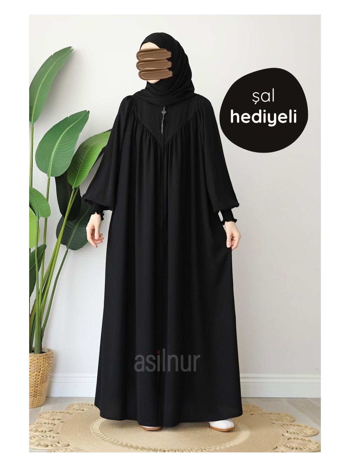 Asilnur Moda Elif Ferace Şal Hediyeli Takım Siyah