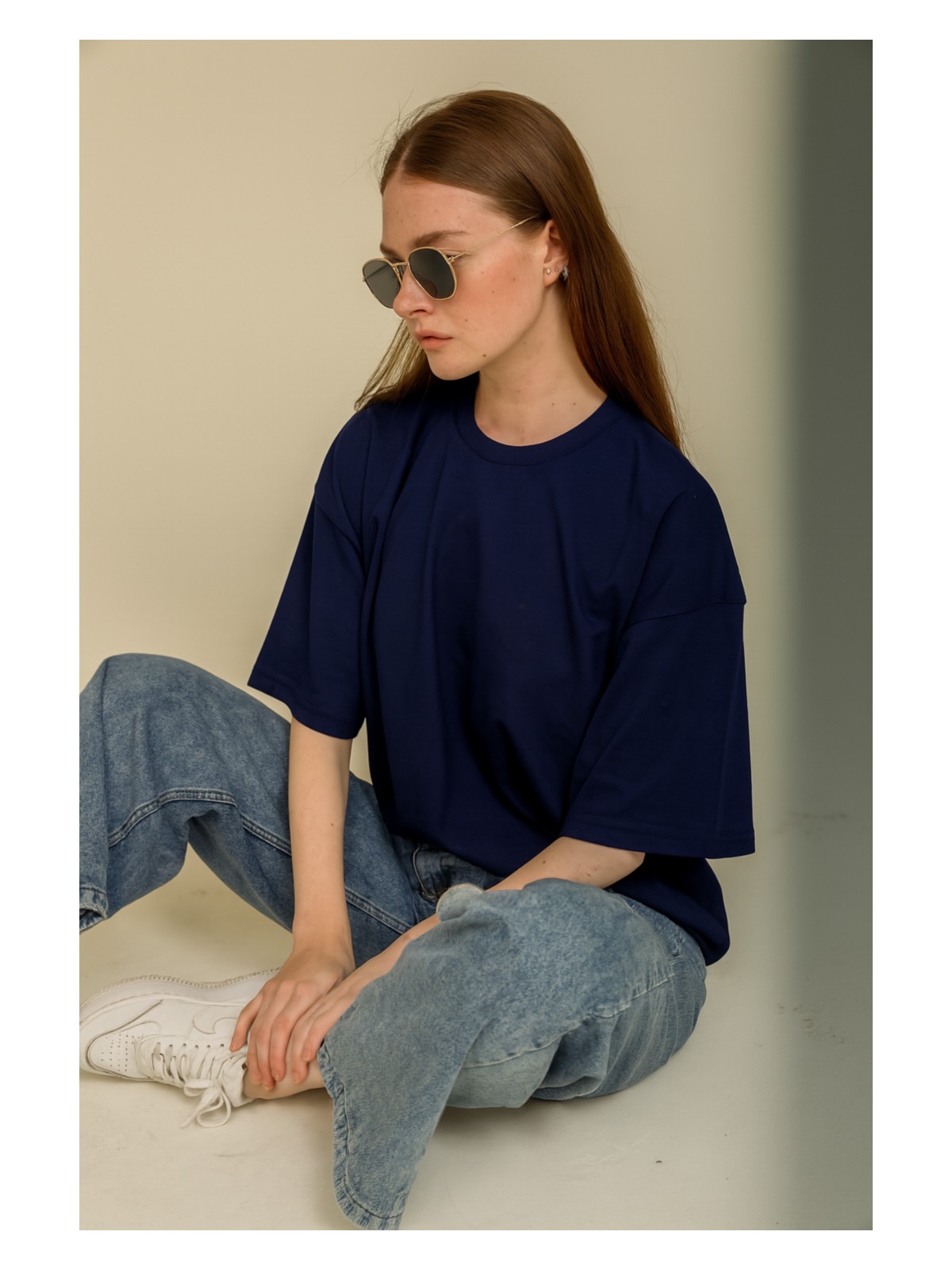 Guaraz Kadın Kırmızı Oversize Bisiklet Yaka %100 Pamuk Düz Basic Yazlık T-Shirt - Görsel 6