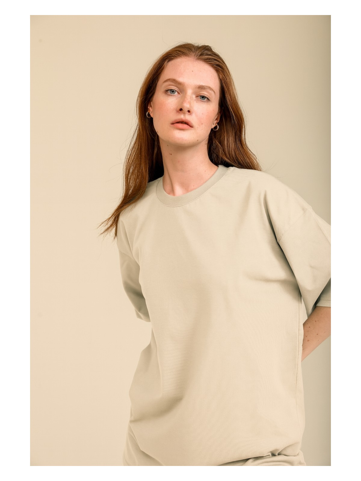 Guaraz Kadın Kırmızı Oversize Bisiklet Yaka %100 Pamuk Düz Basic Yazlık T-Shirt - Görsel 8