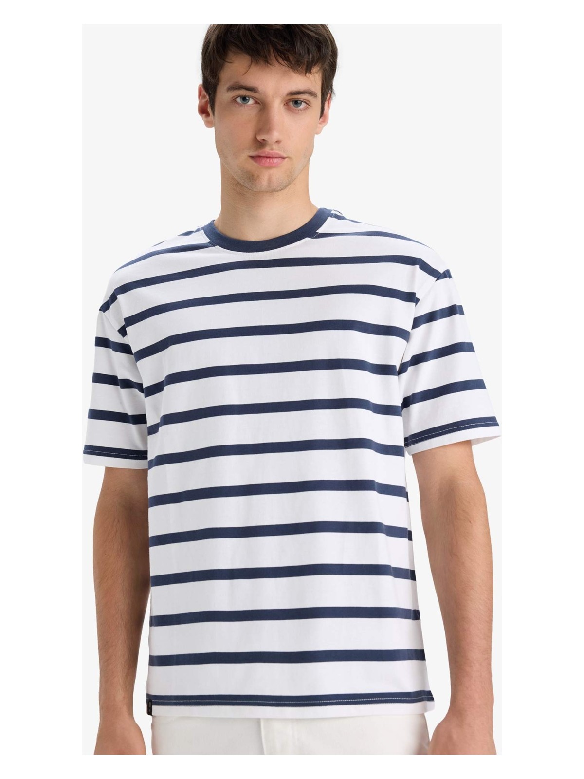 DeFacto %100 Pamuk Boxy Fit Çizgili Tişört E1160AX25AU - Görsel 4