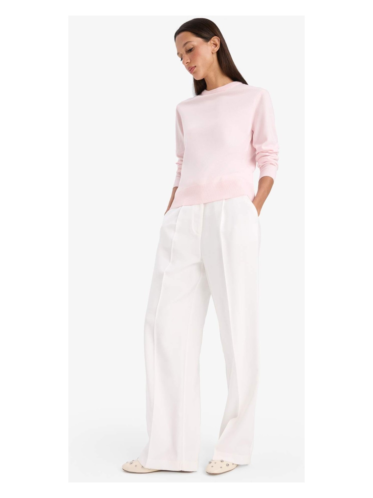 DeFacto Regular Fit Yumuşak Dokulu Bisiklet Yaka Basic Triko Kazak C0058AX25WN - Görsel 2