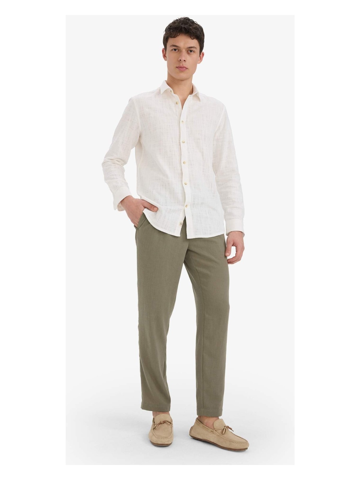 DeFacto Relax Fit Kısa Paça Keten Görünümlü Beli Bağcıklı Lastikli Cepli Pantolon E4790AX25AU - Görsel 6