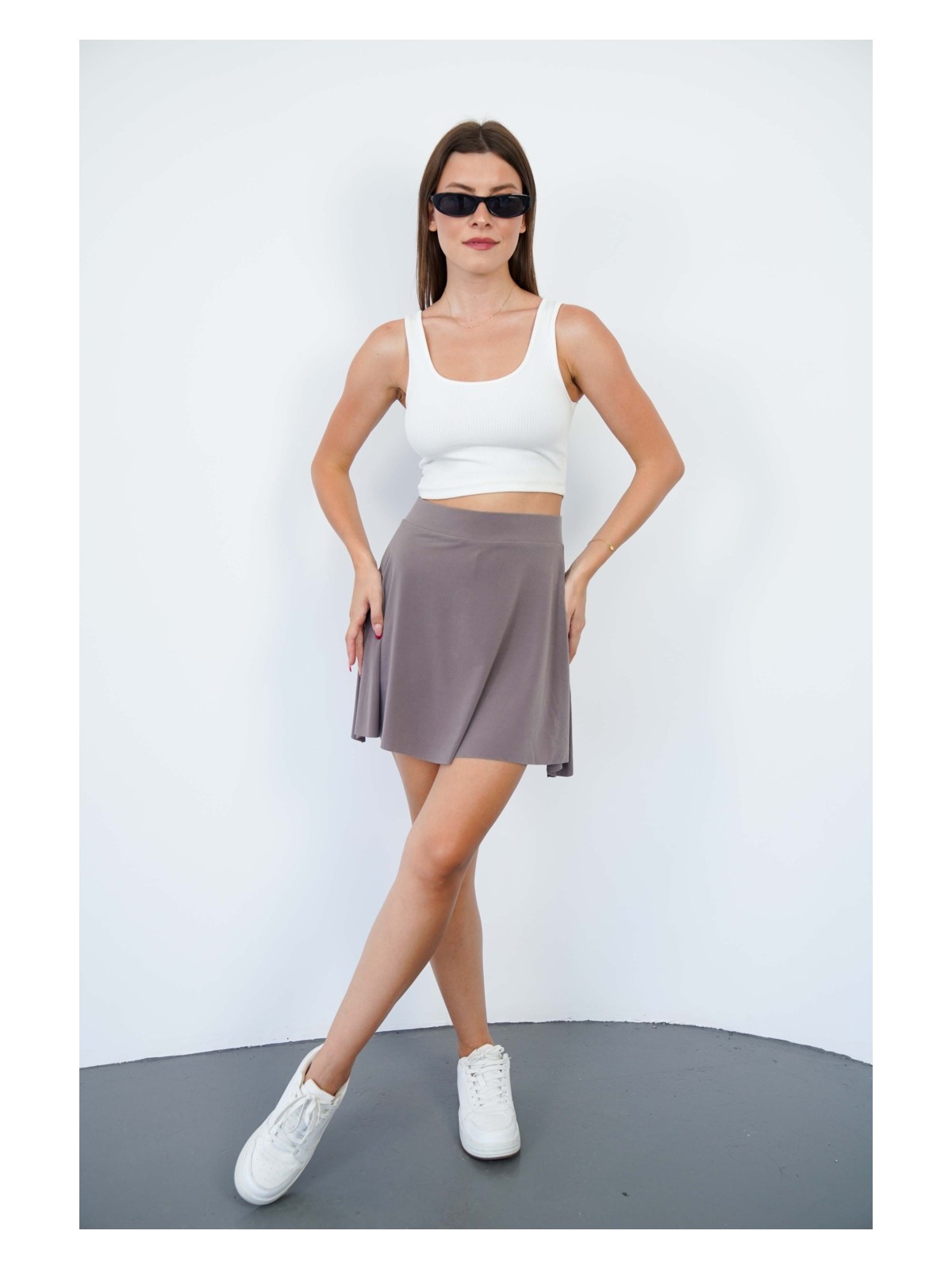 Penye Bizden Şort Etek-Vizon