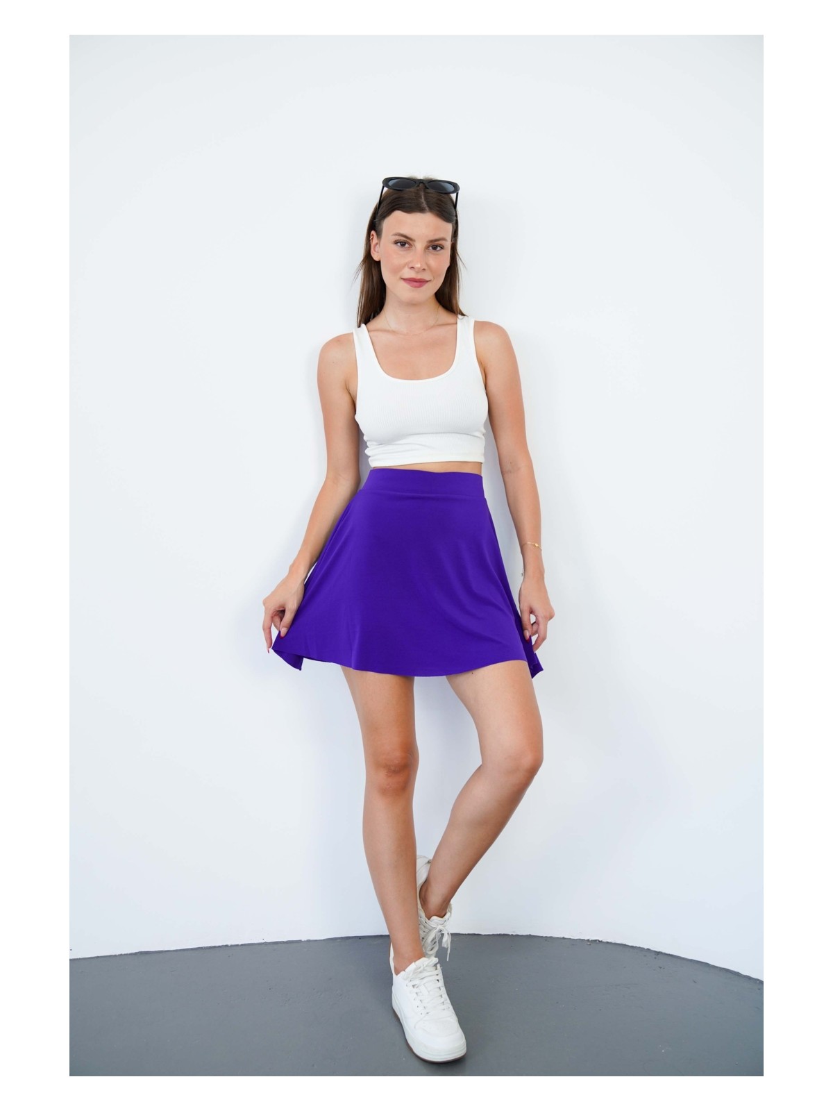 Penye Bizden Şort Etek-Vizon - Görsel 6