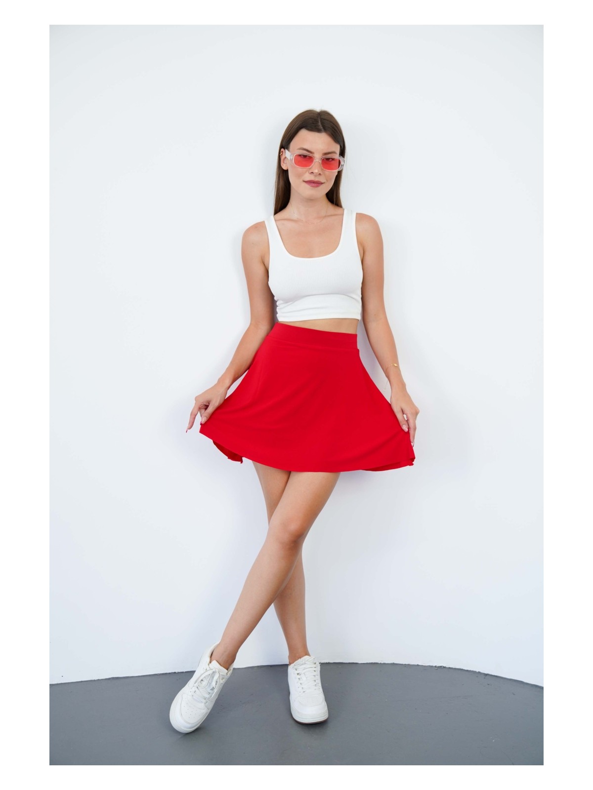 Penye Bizden Şort Etek-Vizon - Görsel 5