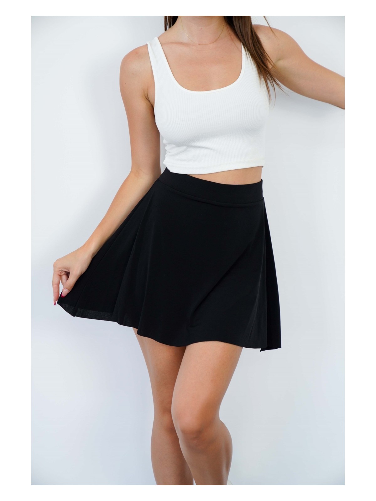 Penye Bizden Şort Etek-Vizon - Görsel 4