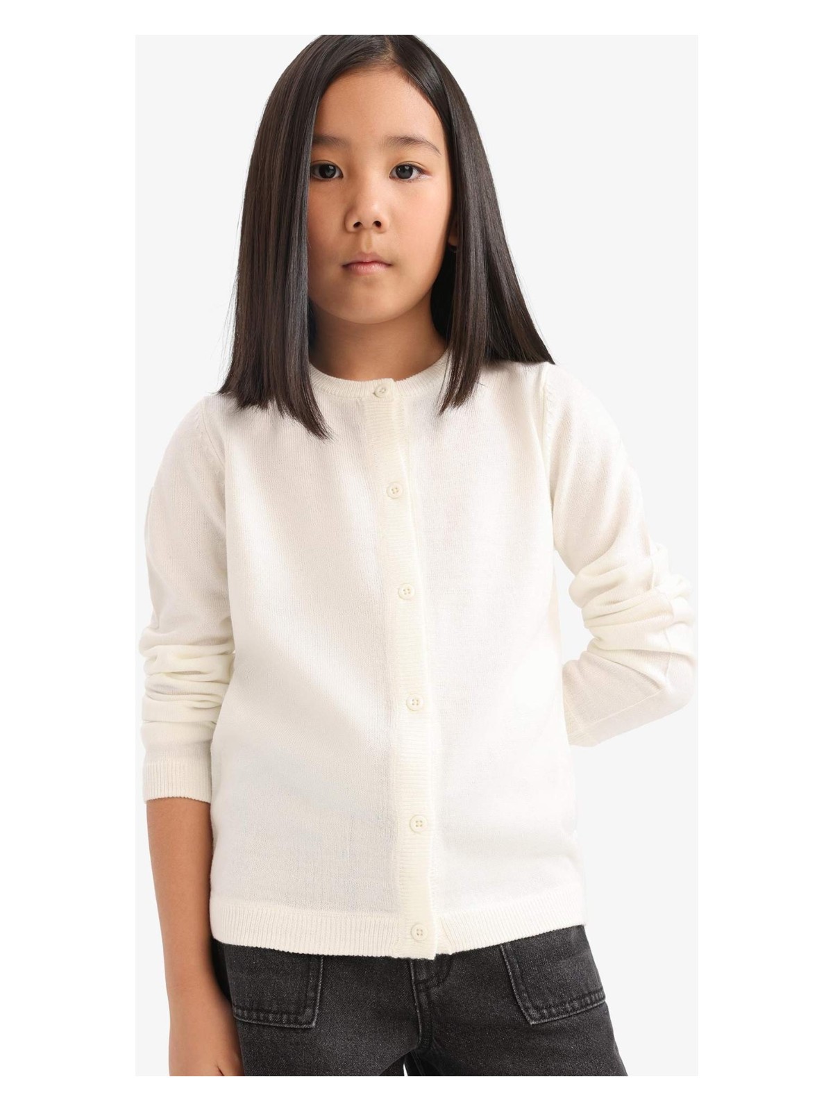 DeFacto Bisiklet Yaka Düğmeli Okul Triko Hırka Kız Çocuk N8407A625AU - Görsel 4