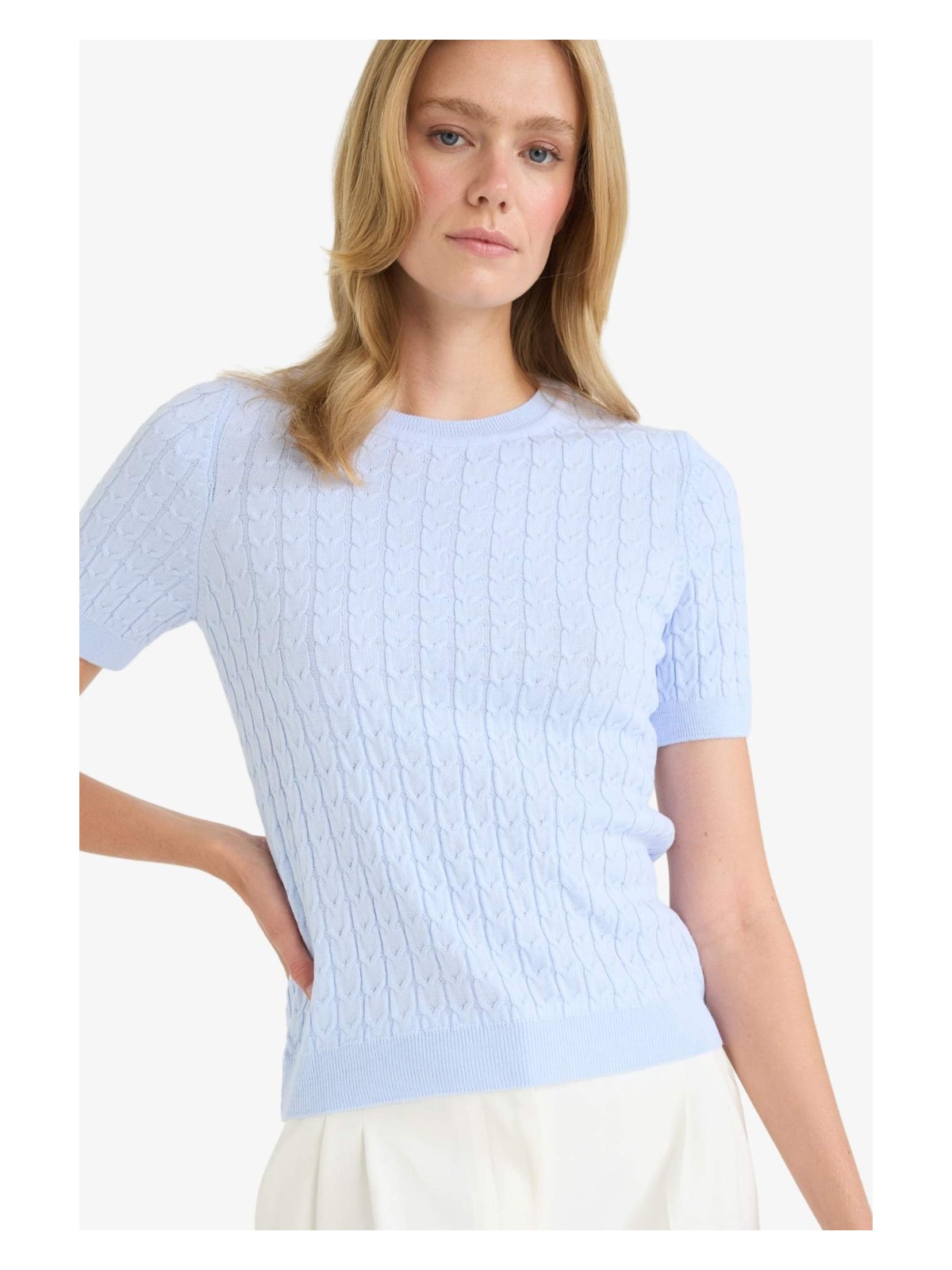 DeFacto Regular Fit Bisiklet Yaka Kısa Kollu Triko Kazak D3306AX25AU - Görsel 5