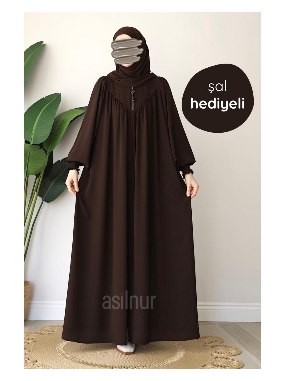 Asilnur Moda Elif Ferace Şal Hediyeli Takım Siyah - Görsel 6