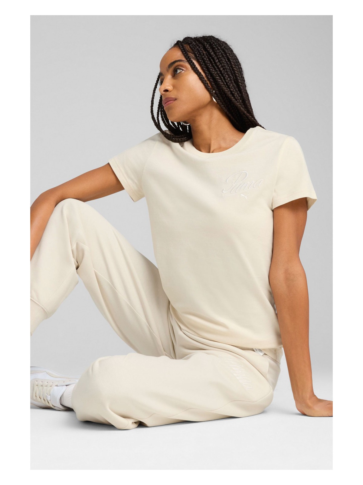 Puma ESS SCRIPT Tee Krem Kadın Kısa Kol T-Shirt