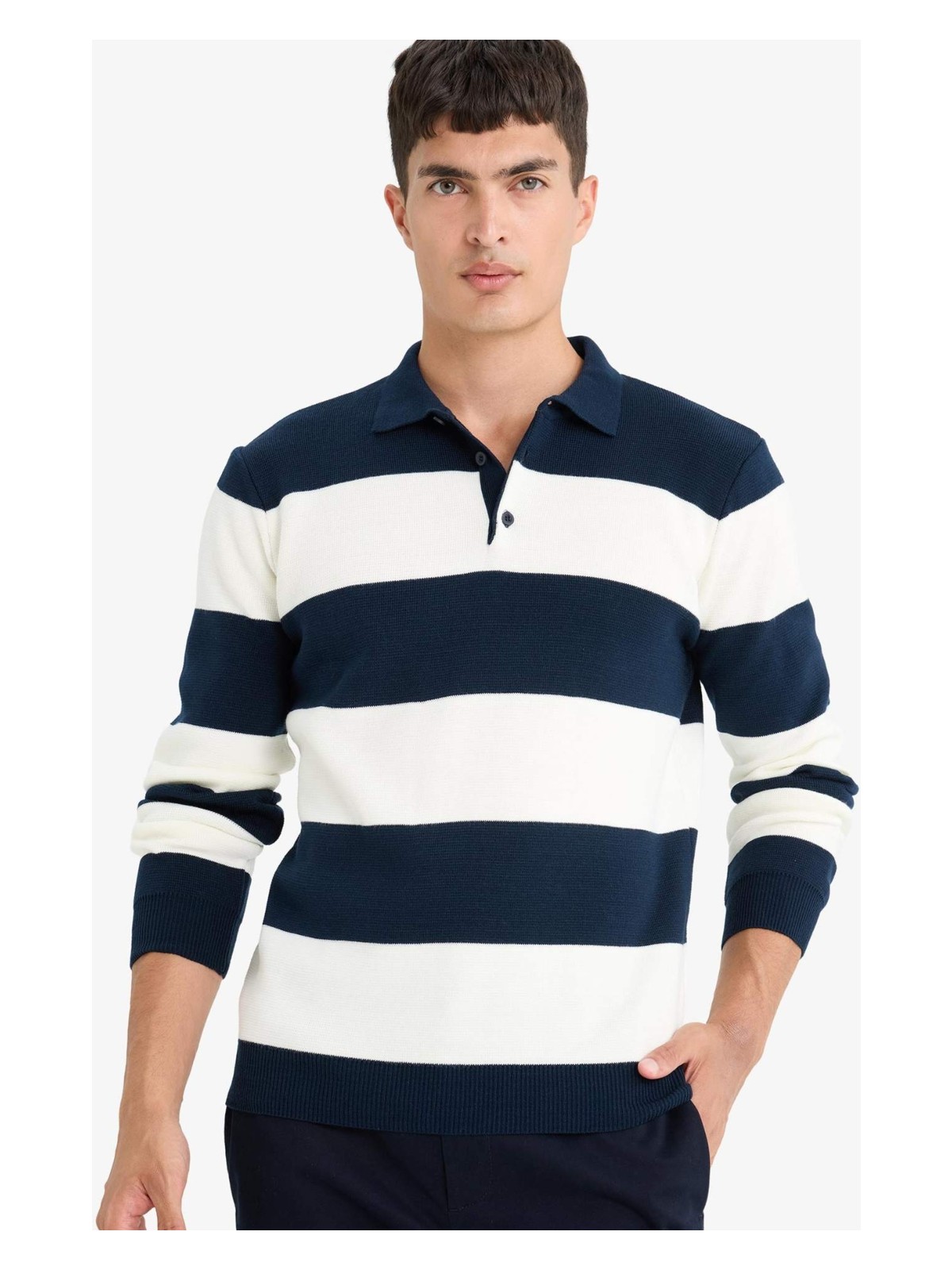 DeFacto Standart Fit Polo Yaka Düğmeli Renk Bloklu Triko Kazak Y4194AZ25WN