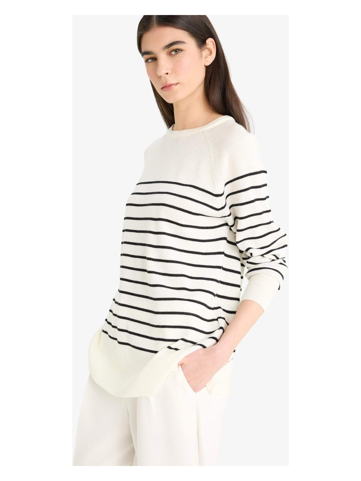 DeFacto Regular Fit Bisiklet Yaka Çizgili Triko Kazak E8486AX25WN