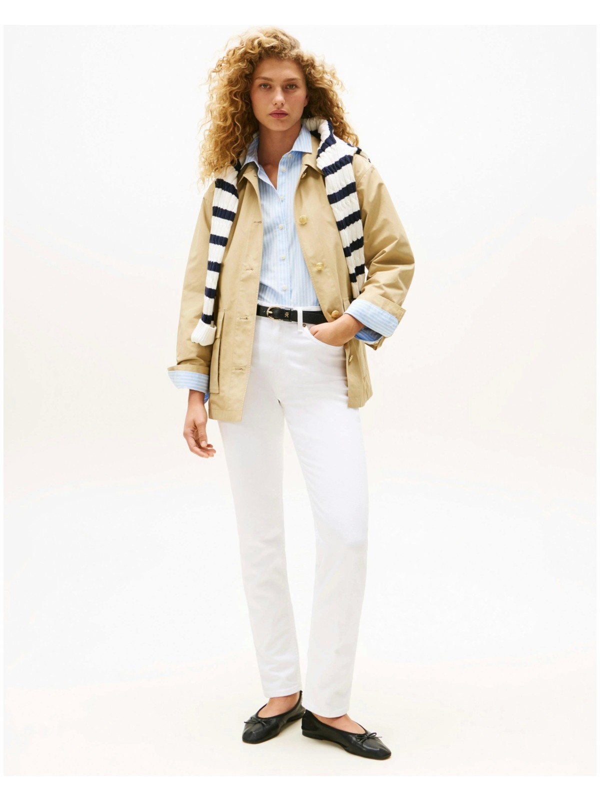 Tommy Hilfiger Kadın Pamuklu Naylon Normal Kesim Bej Safari Ceket WW0WW45620AEX