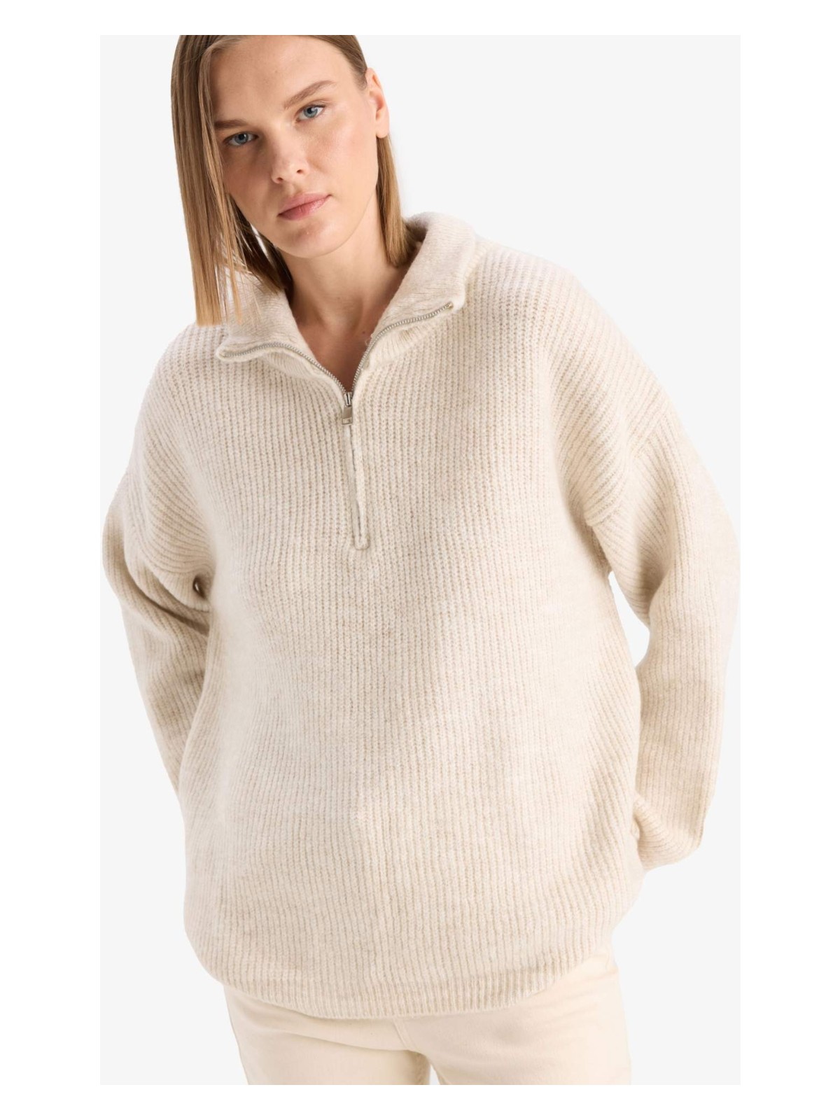 DeFacto Relax Fit Yarım Fermuarlı Triko Kazak F3897AX25WN